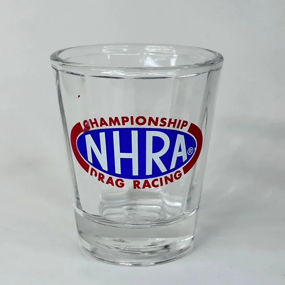 Vintage NHRA Championship Drag Racing Shot Glass Ribbed 'Federal Glass' Style
